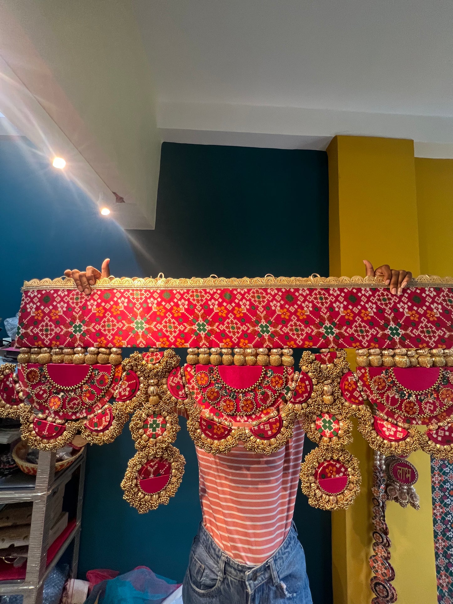 IBHI's AMBAJI TORAN: Classic Pink & Orange Navratna Patola