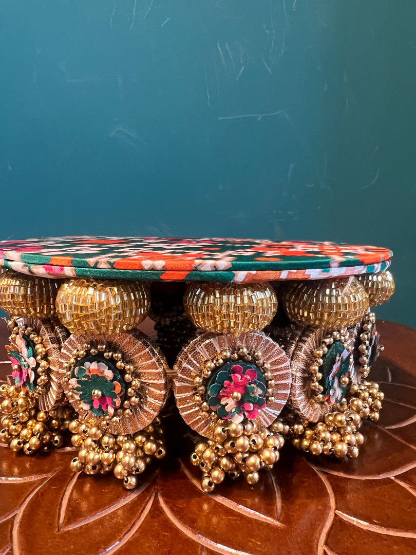 Signature Lumba Vermillion Congruous Divine Pichwai Dangler Platter: 7 inches