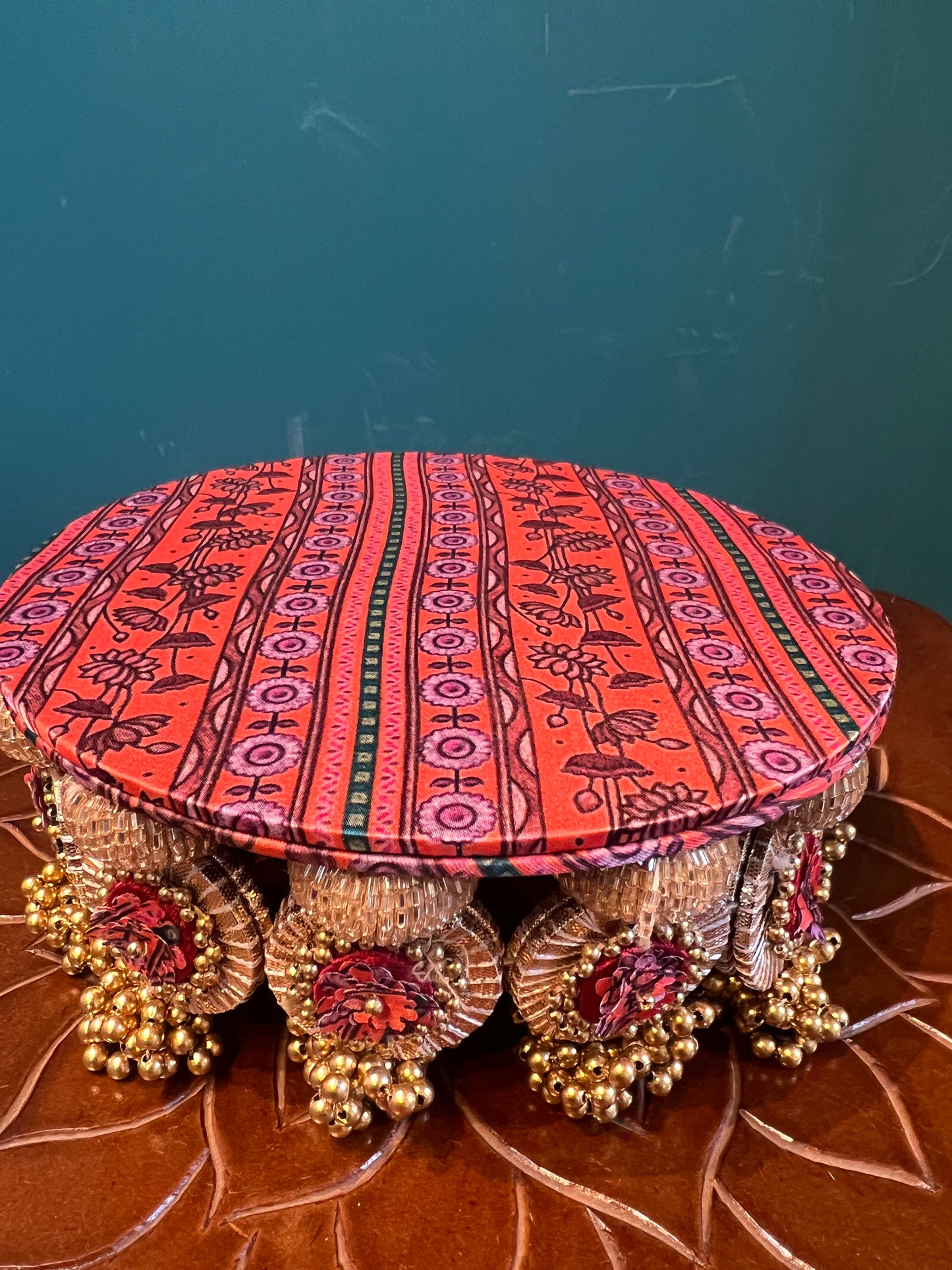 Signature Lumba Vermillion Congruous Divine Pichwai Dangler Platter: 7 inches