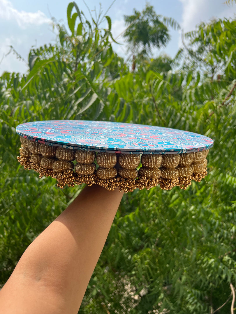 Bottle Green Navratna Patola Dangler Platter- Large