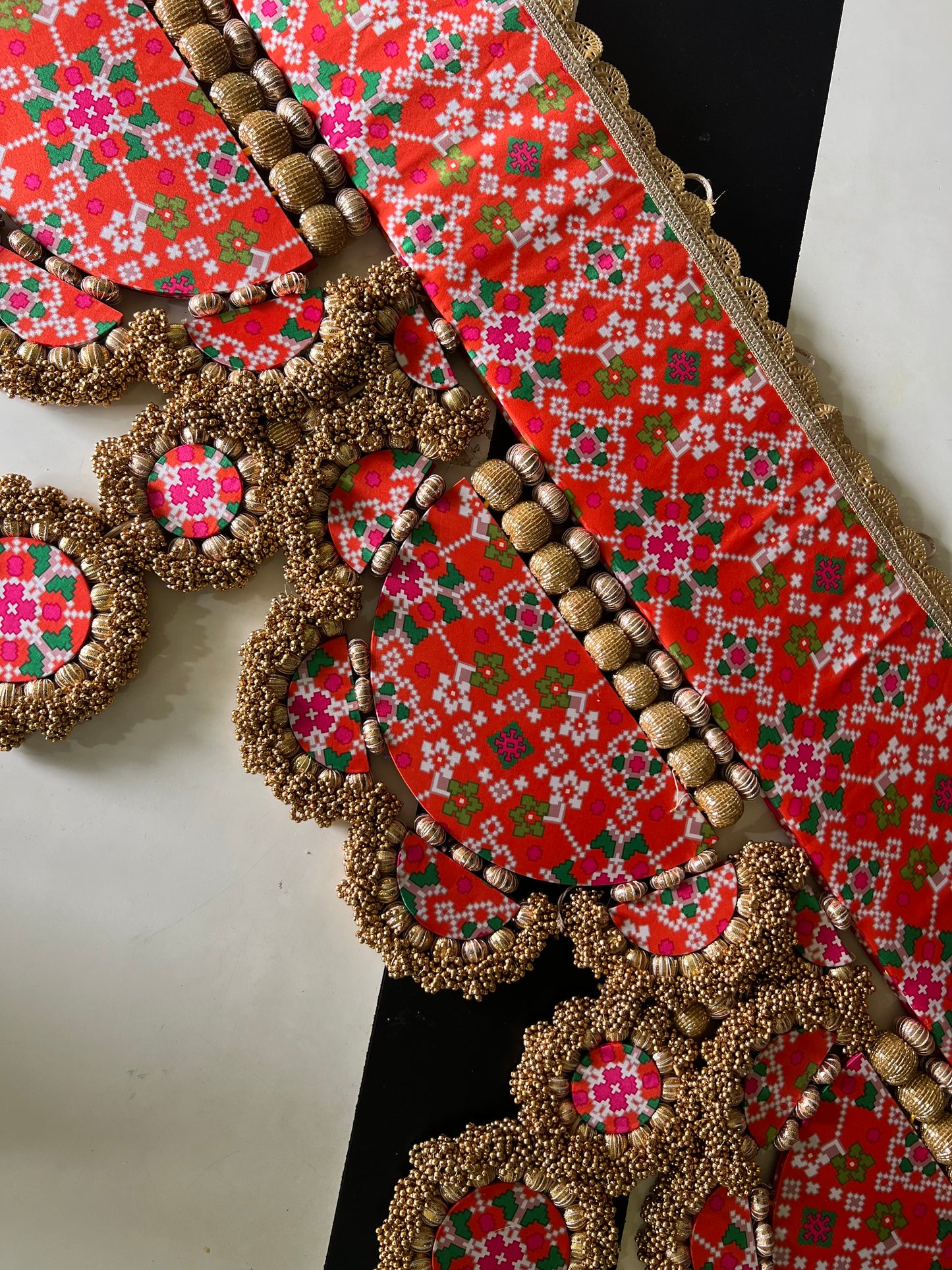 IBHI's AMBAJI TORAN: Classic Pink & Orange Navratna Patola