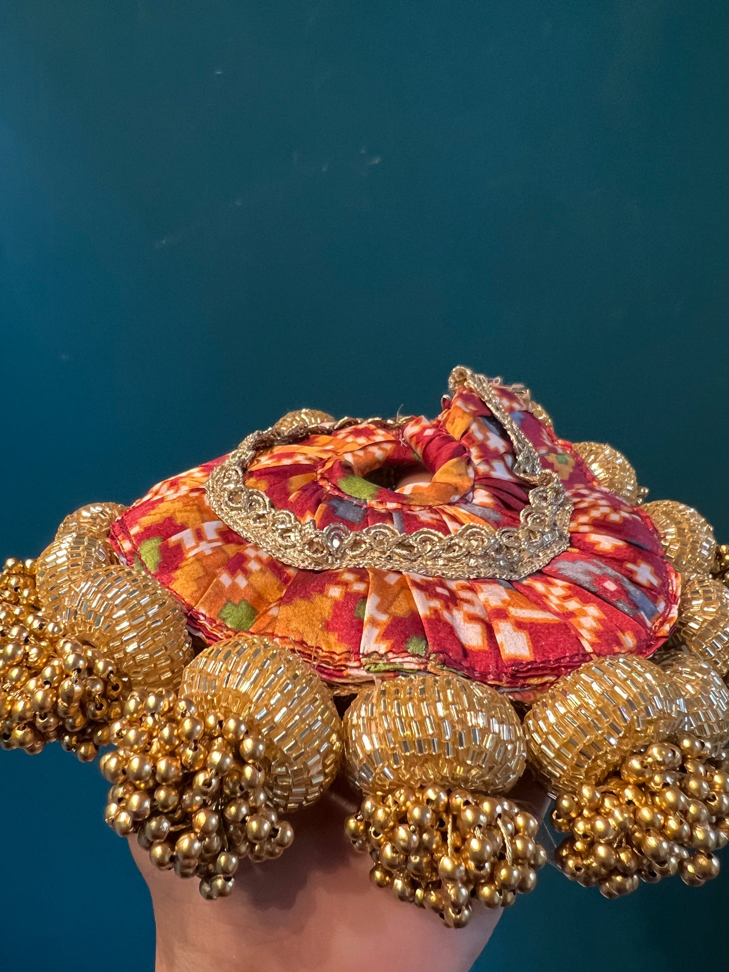 Beaded Lalji Poshak: Maroon Navratna Patola + OG Infloresence Divine Pichwai
