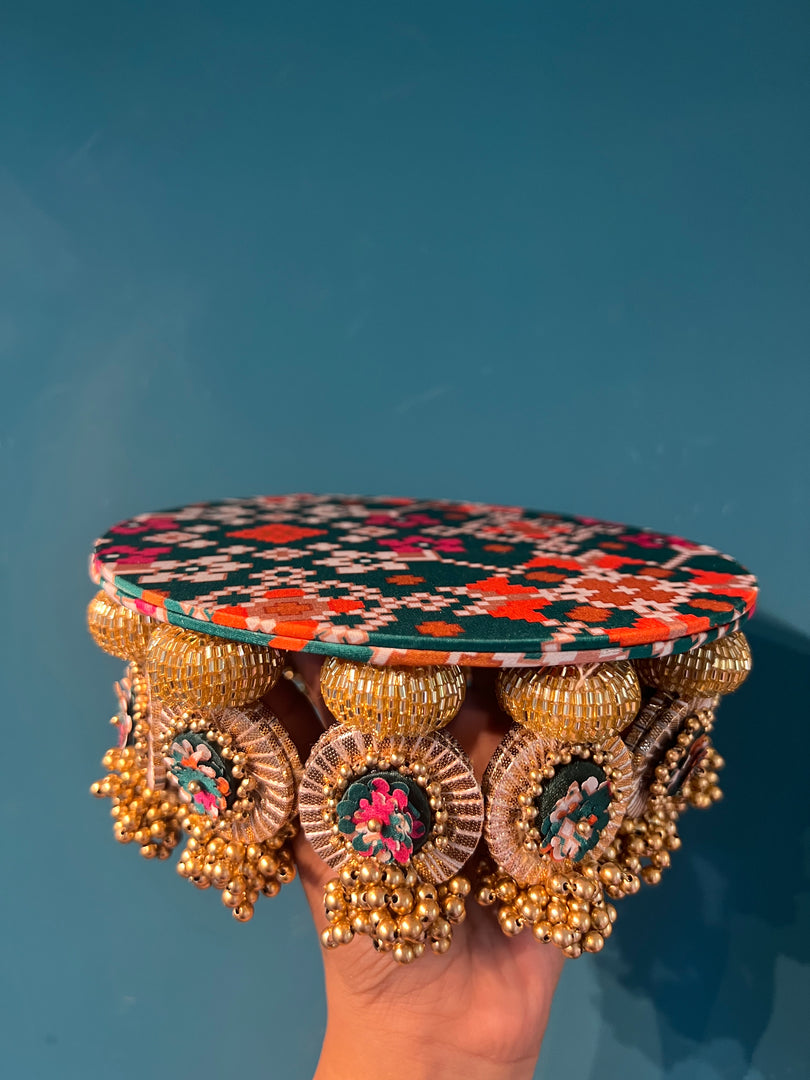 Signature Lumba Vermillion Congruous Divine Pichwai Dangler Platter: 7 inches
