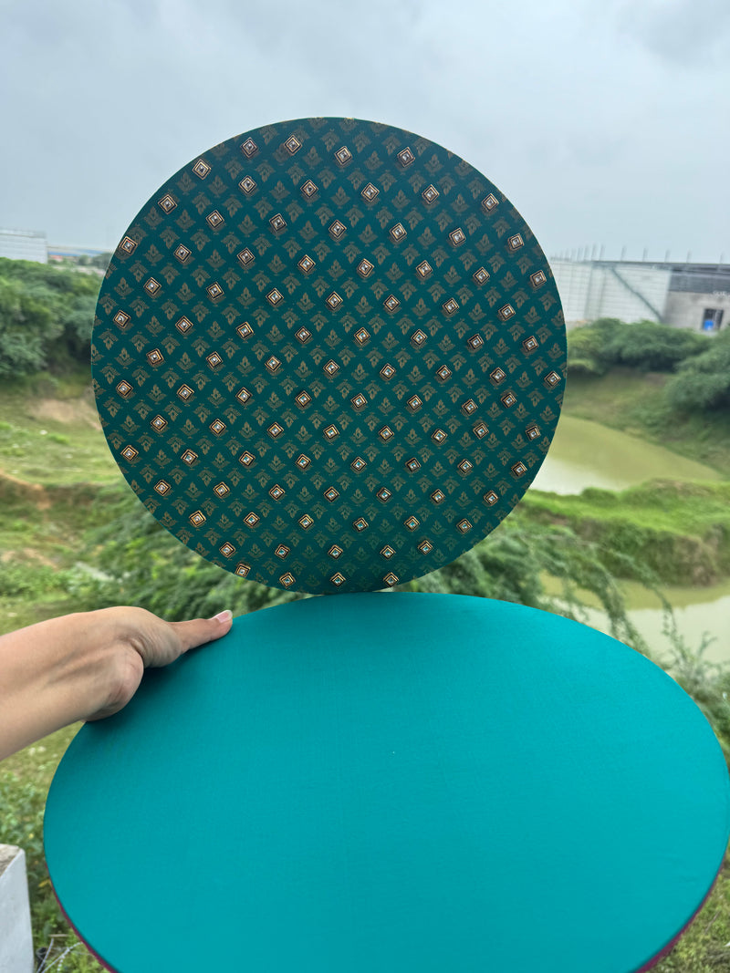 "HaridraKamal Ganpati Backdrop – Green, Paithani, Rama Green and Rani Pink festive reversible disc by IBHI"