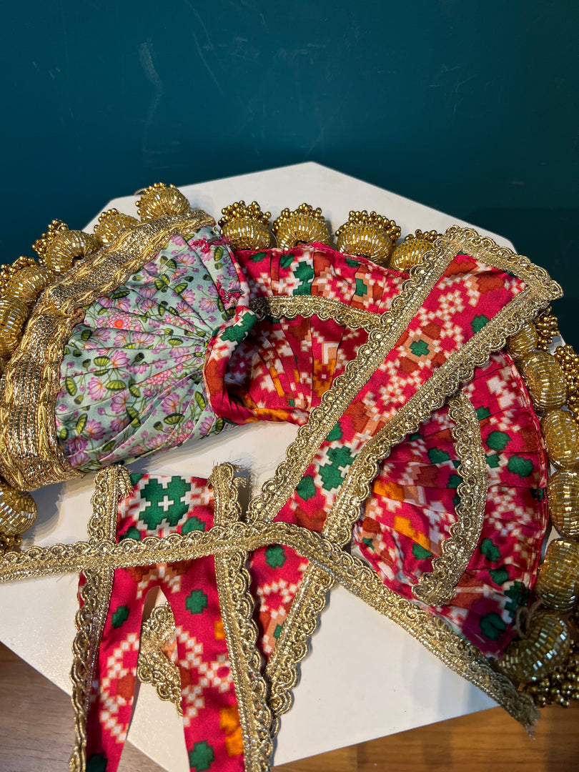 Beaded Lalji Poshak: Maroon Navratna Patola + OG Infloresence Divine Pichwai