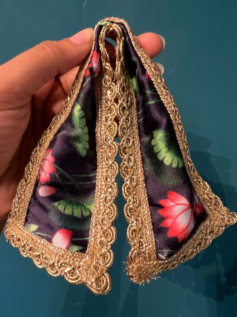 Beaded Lalji Poshak: Maroon Navratna Patola + OG Infloresence Divine Pichwai