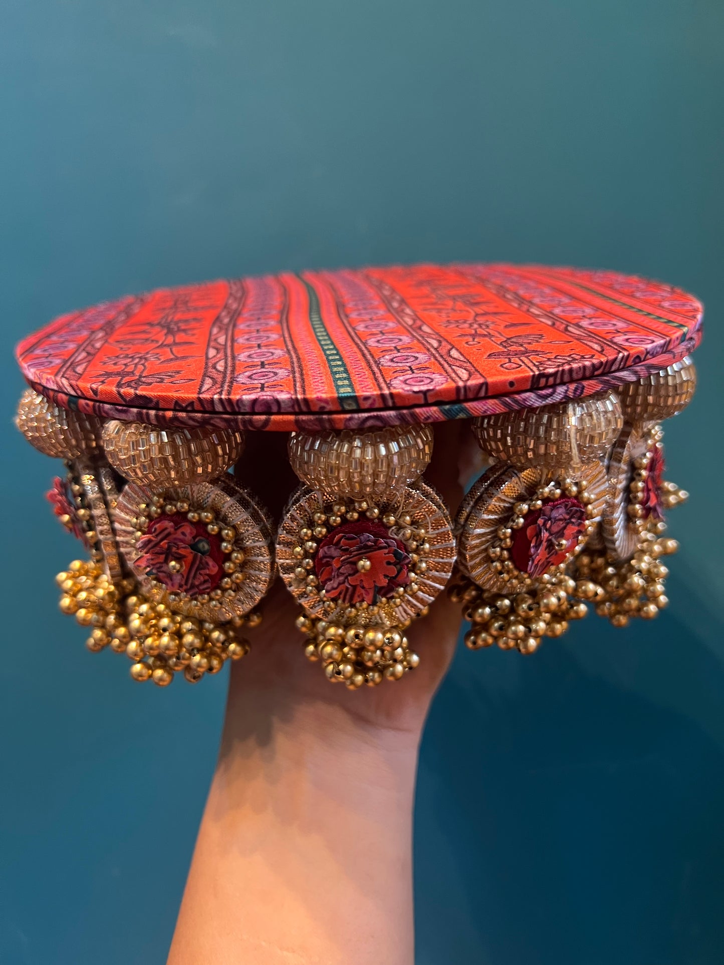 Signature Lumba Vermillion Congruous Divine Pichwai Dangler Platter: 7 inches