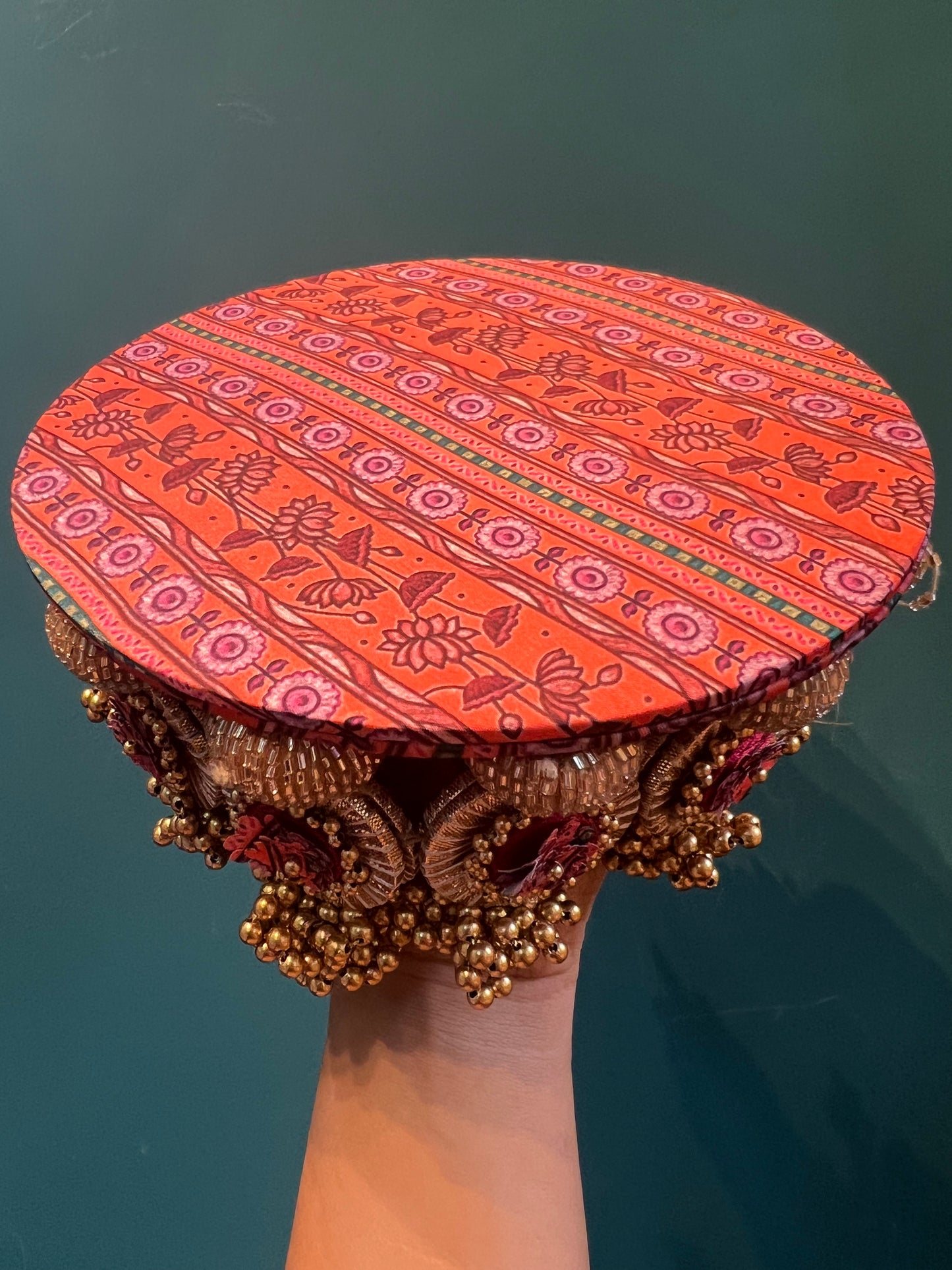 Signature Lumba Vermillion Congruous Divine Pichwai Dangler Platter: 7 inches