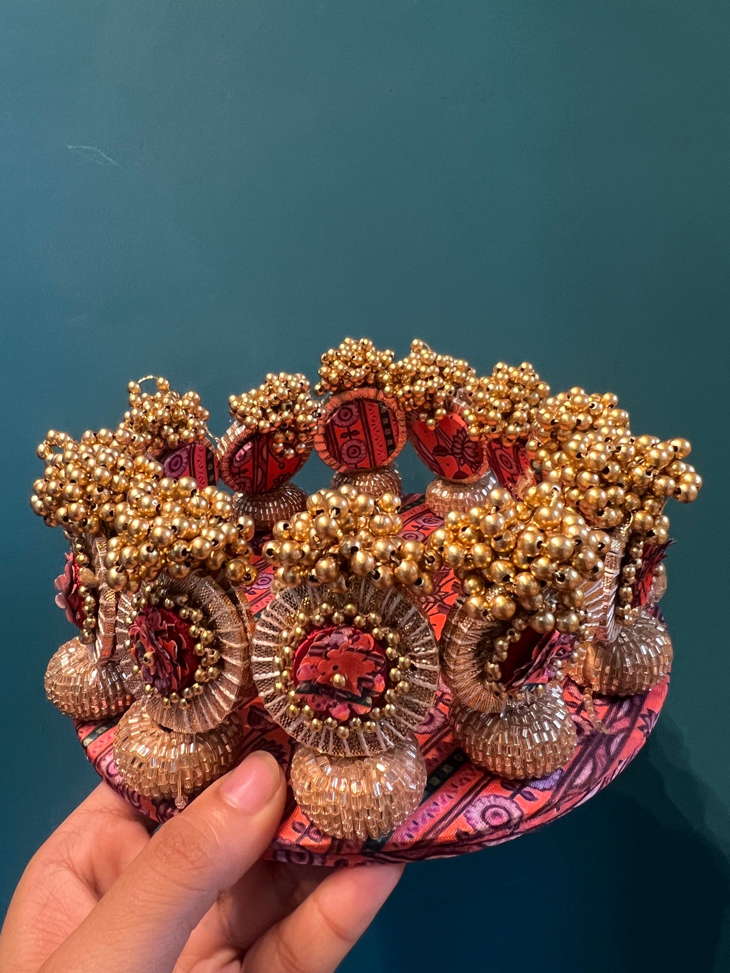 Signature Lumba Vermillion Congruous Divine Pichwai Dangler Platter: 7 inches