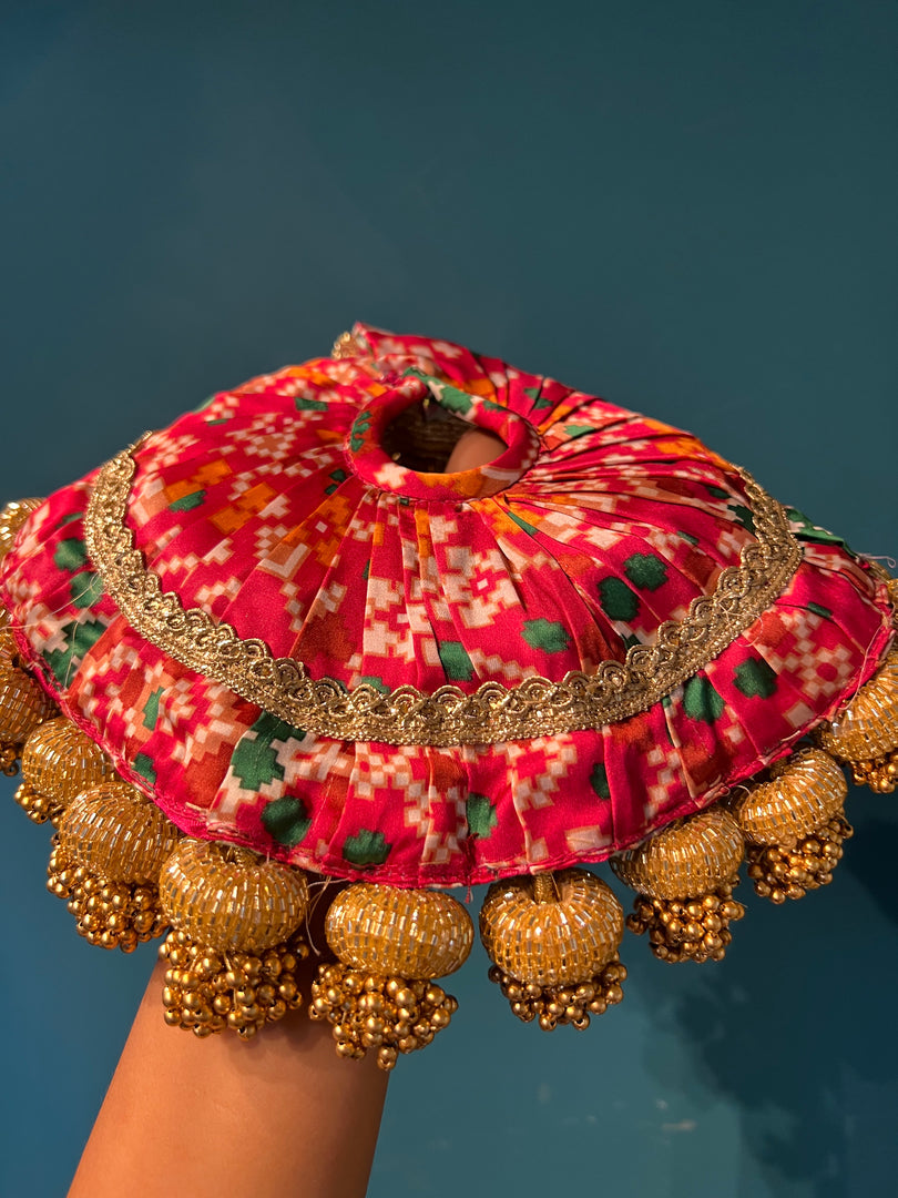 Beaded Lalji Poshak: Maroon Navratna Patola + OG Infloresence Divine Pichwai