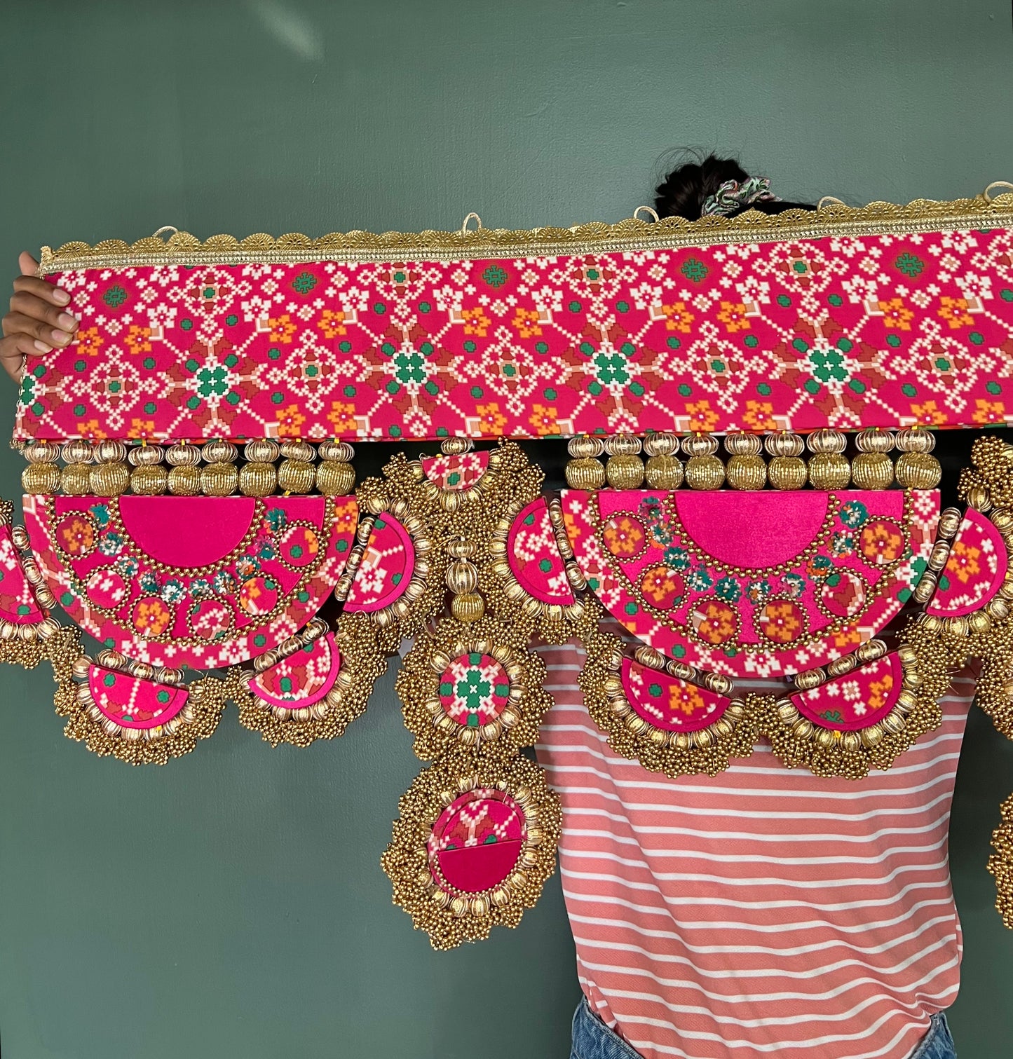 IBHI's AMBAJI TORAN: Classic Pink & Orange Navratna Patola