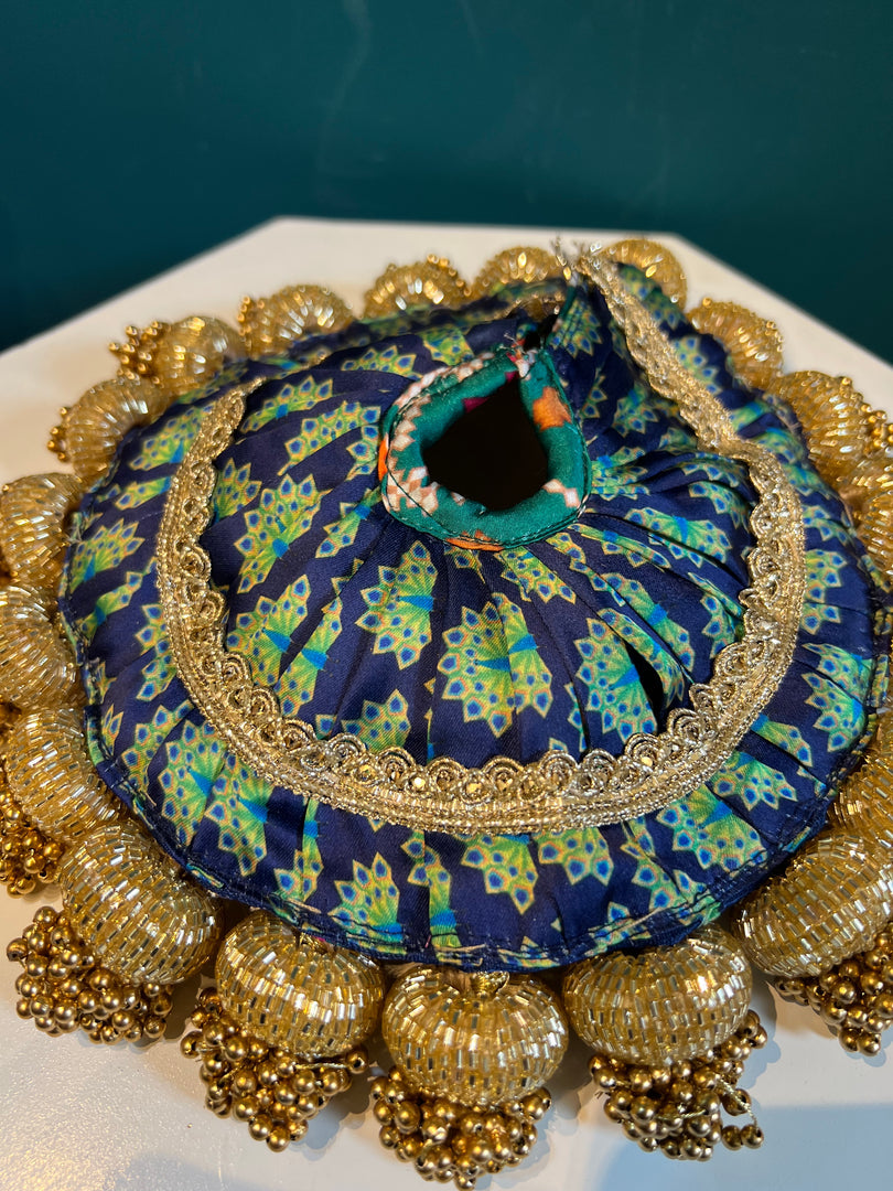 Beaded Lalji Poshak: Maroon Navratna Patola + OG Infloresence Divine Pichwai