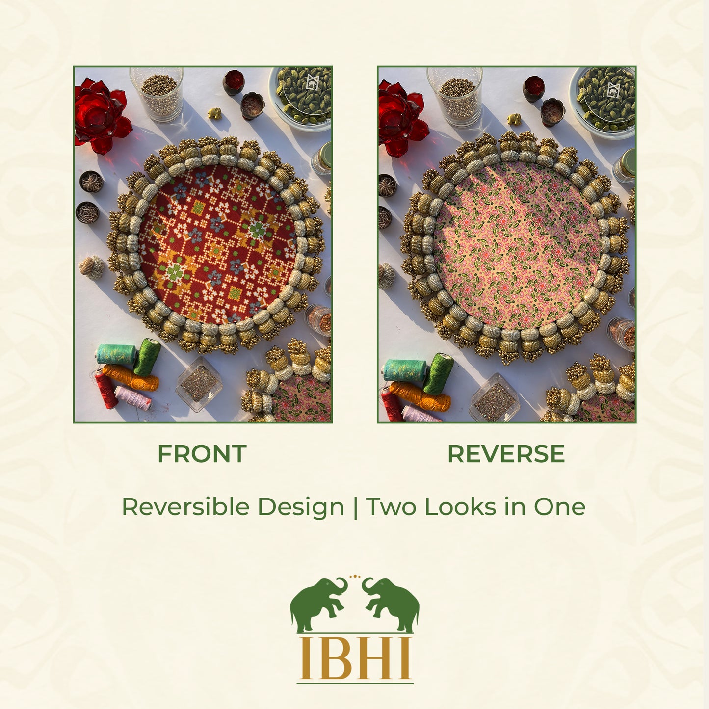 Chaandbali Maroon Navratna Patola & Inflorescence Divine Pichwai Rangoli (15 inches)