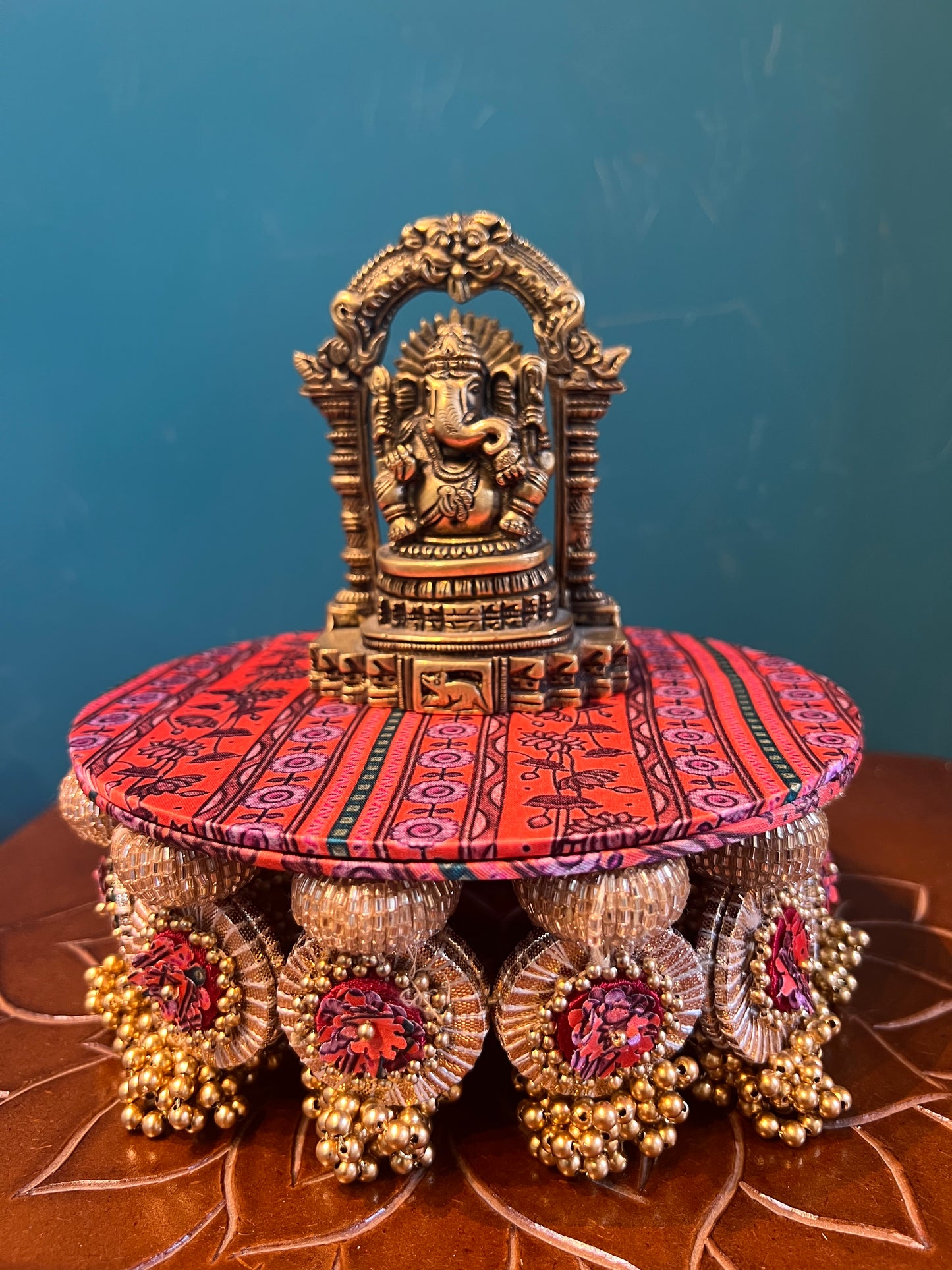 Signature Lumba Vermillion Congruous Divine Pichwai Dangler Platter: 7 inches