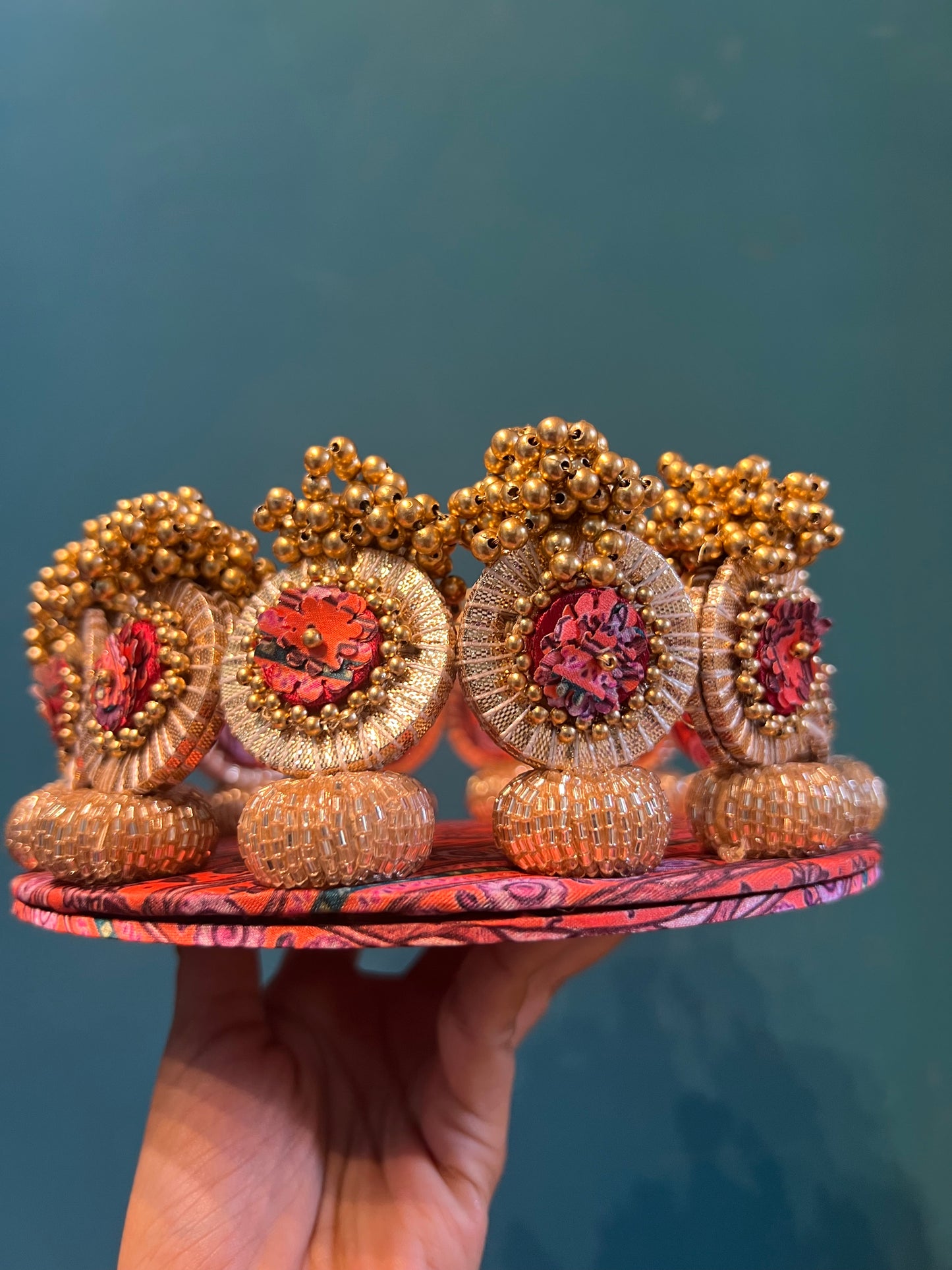 Signature Lumba Vermillion Congruous Divine Pichwai Dangler Platter: 7 inches