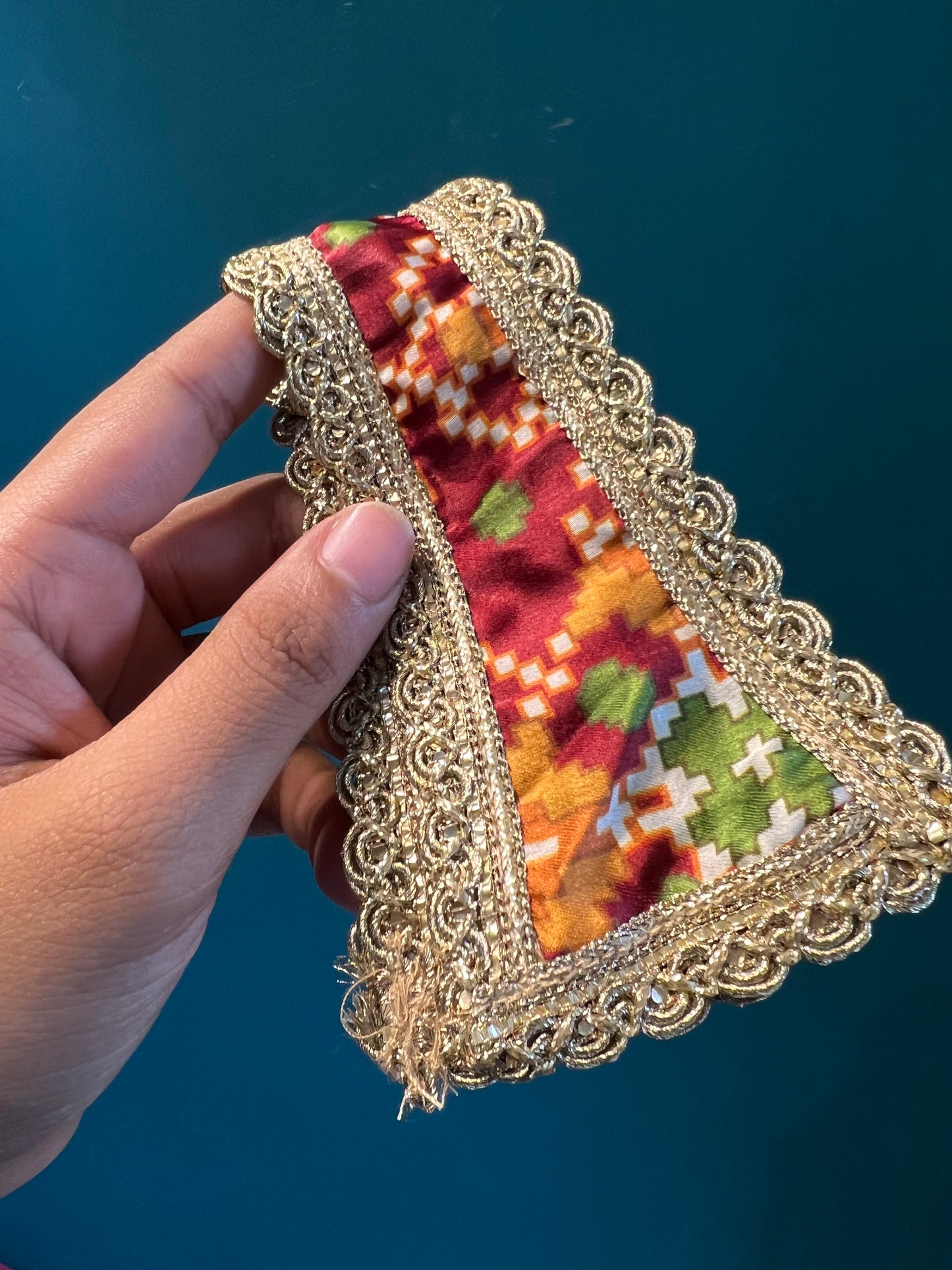 Beaded Lalji Poshak: Maroon Navratna Patola + OG Infloresence Divine Pichwai