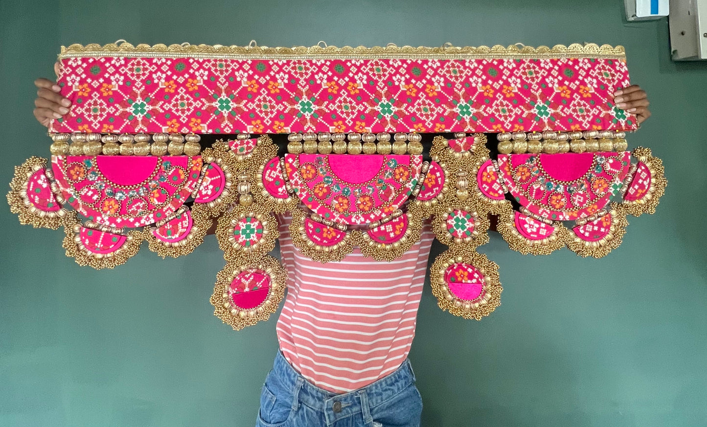 IBHI's AMBAJI TORAN: Classic Pink & Orange Navratna Patola