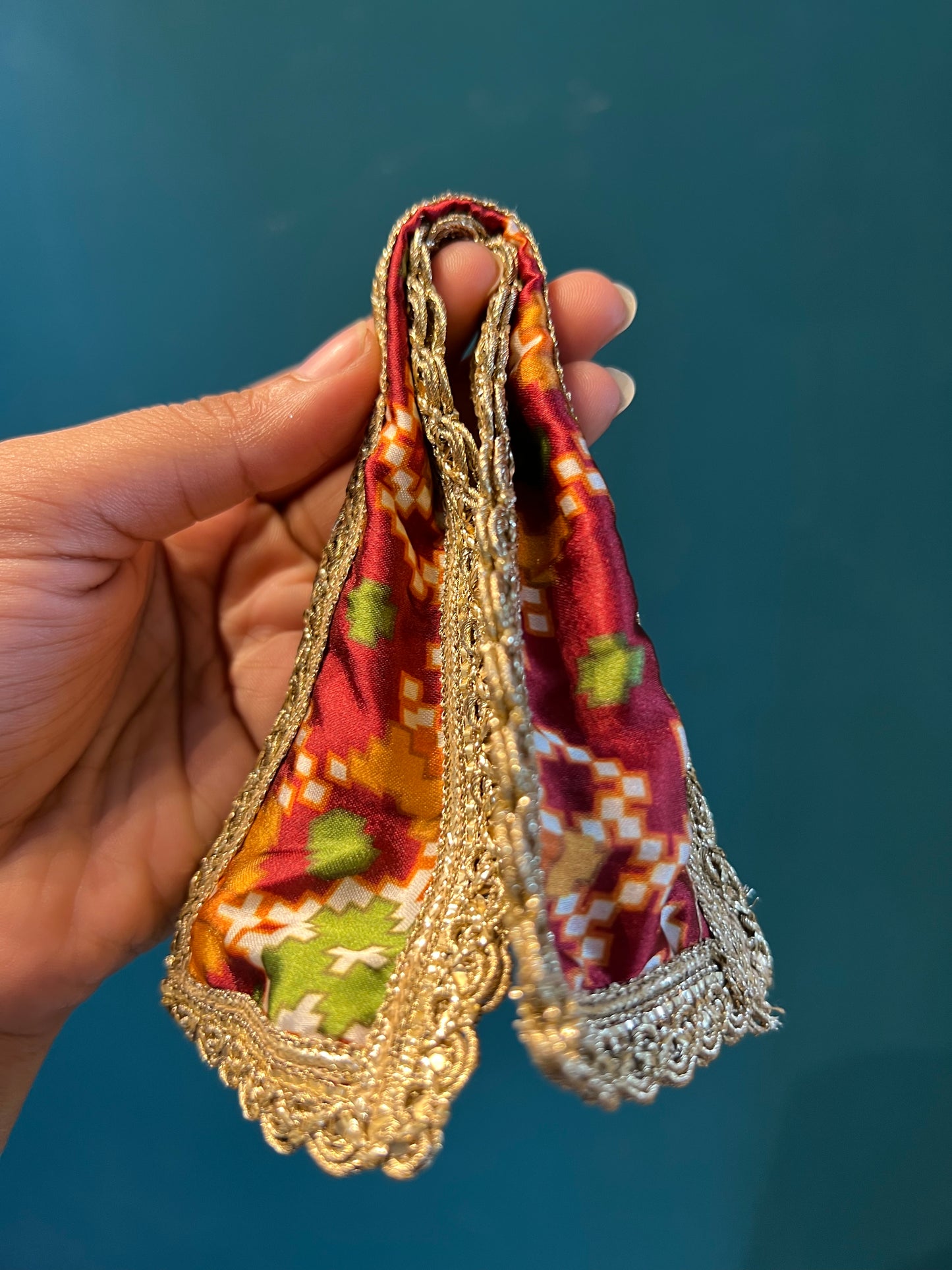 Beaded Lalji Poshak: Maroon Navratna Patola + OG Infloresence Divine Pichwai
