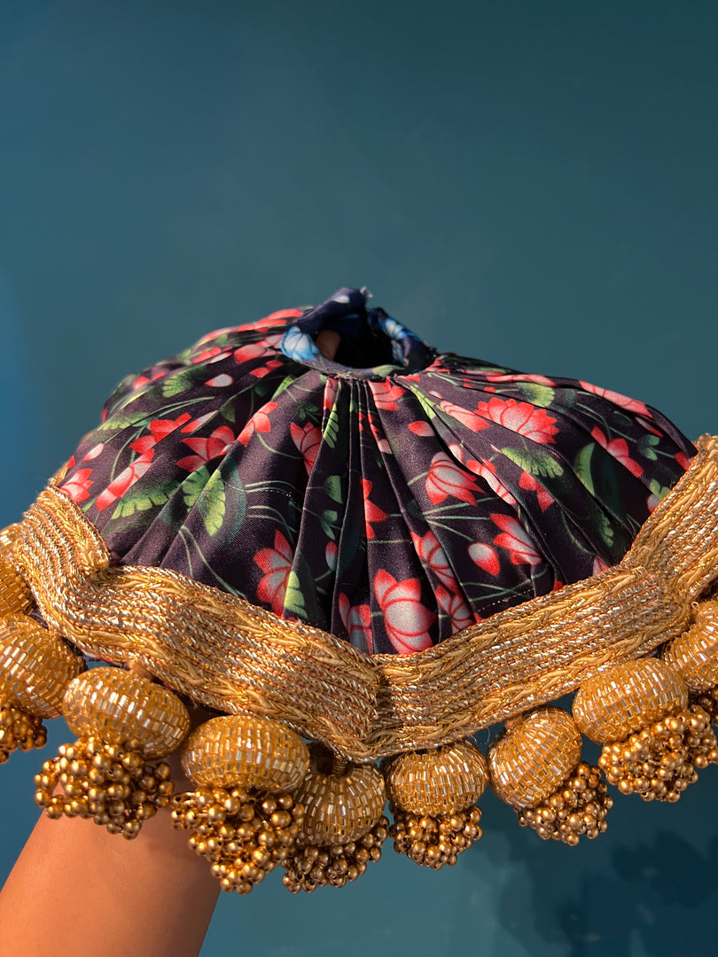 Beaded Lalji Poshak: Maroon Navratna Patola + OG Infloresence Divine Pichwai