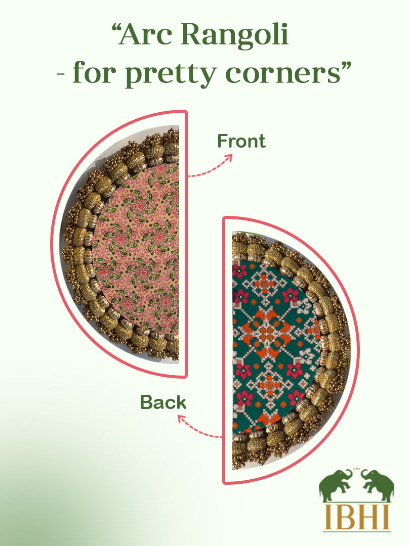 Chandbaali Bottle Green Navratna Patola and Inflorescence Divine Pichwai Tasseled Arc Rangoli
