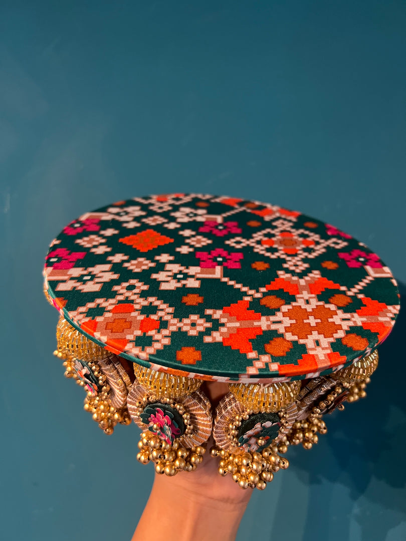 Signature Lumba Vermillion Congruous Divine Pichwai Dangler Platter: 7 inches