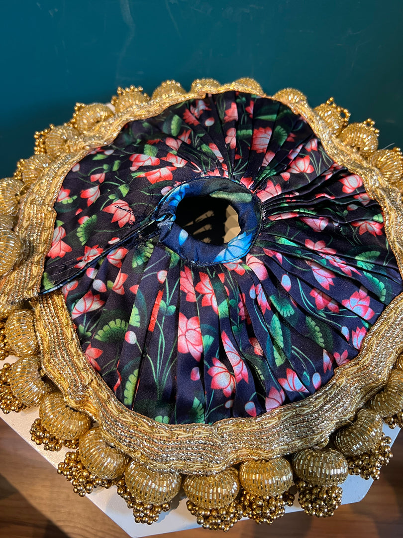 Beaded Lalji Poshak: Maroon Navratna Patola + OG Infloresence Divine Pichwai