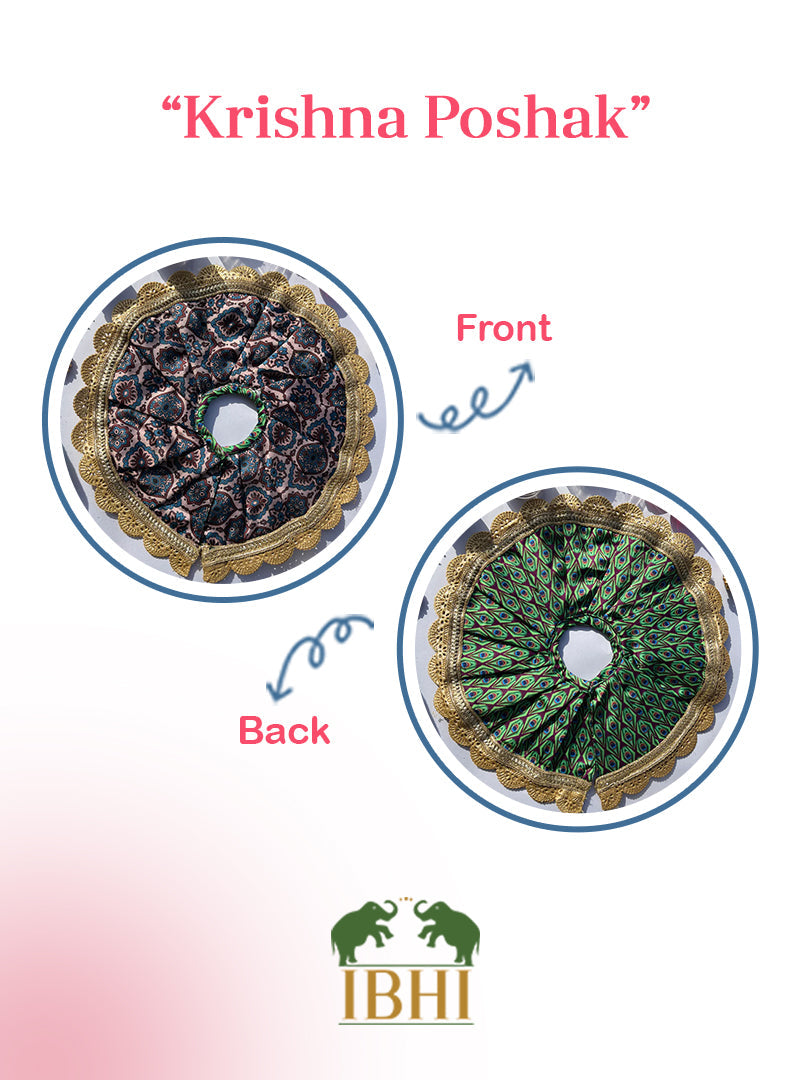 Two Way Pink Navratna Patola & Pastel Pistachio Inflorescence Divine Pichwai Scallop Poshak