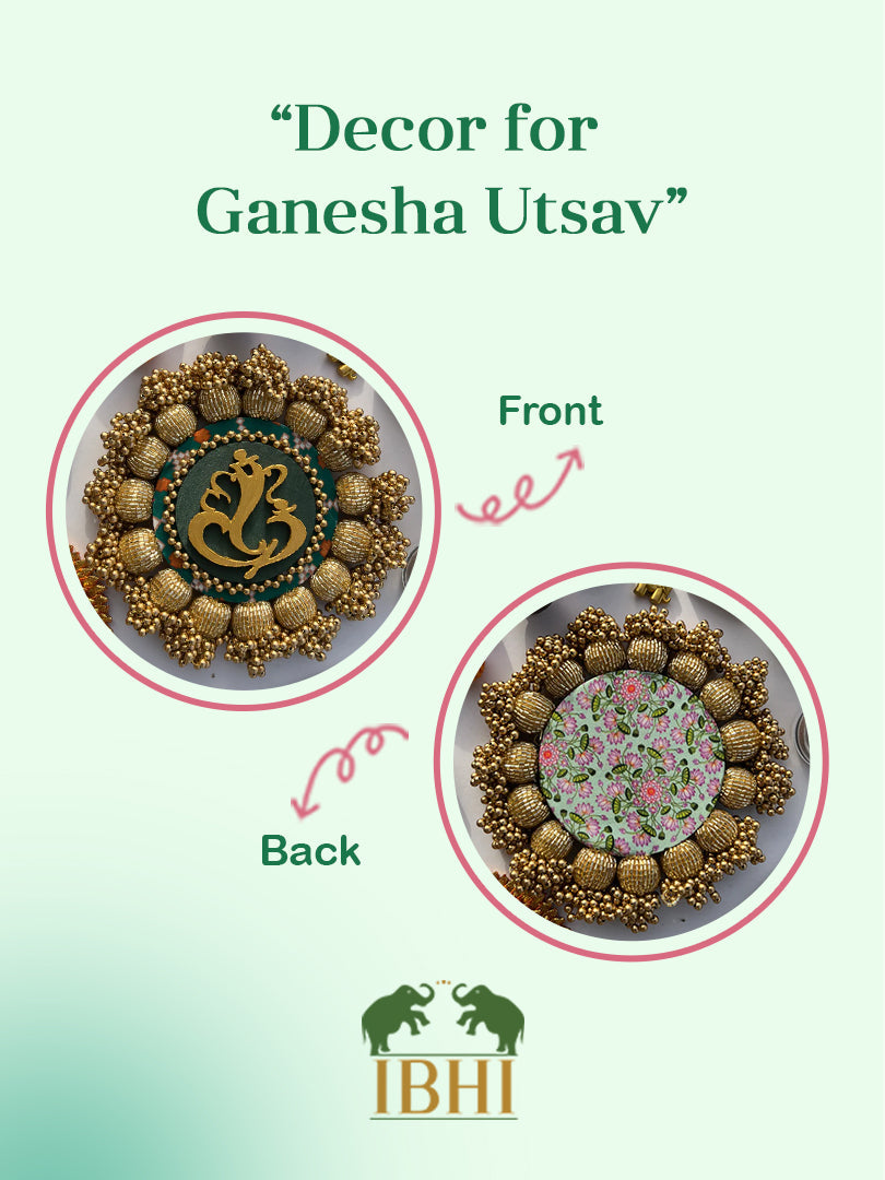 SPHERICAL GANESH PALLET: Bottle Green Navratna Patola + Vermillion Congruous Divine Pichwai