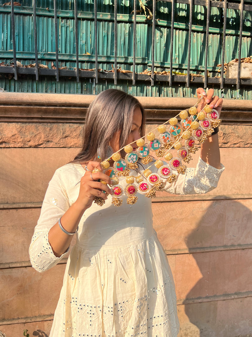 The Ready To Glam Vermillion + Yellow Congruous Divine Pichwai Glass Lumba Toran (Flexible)