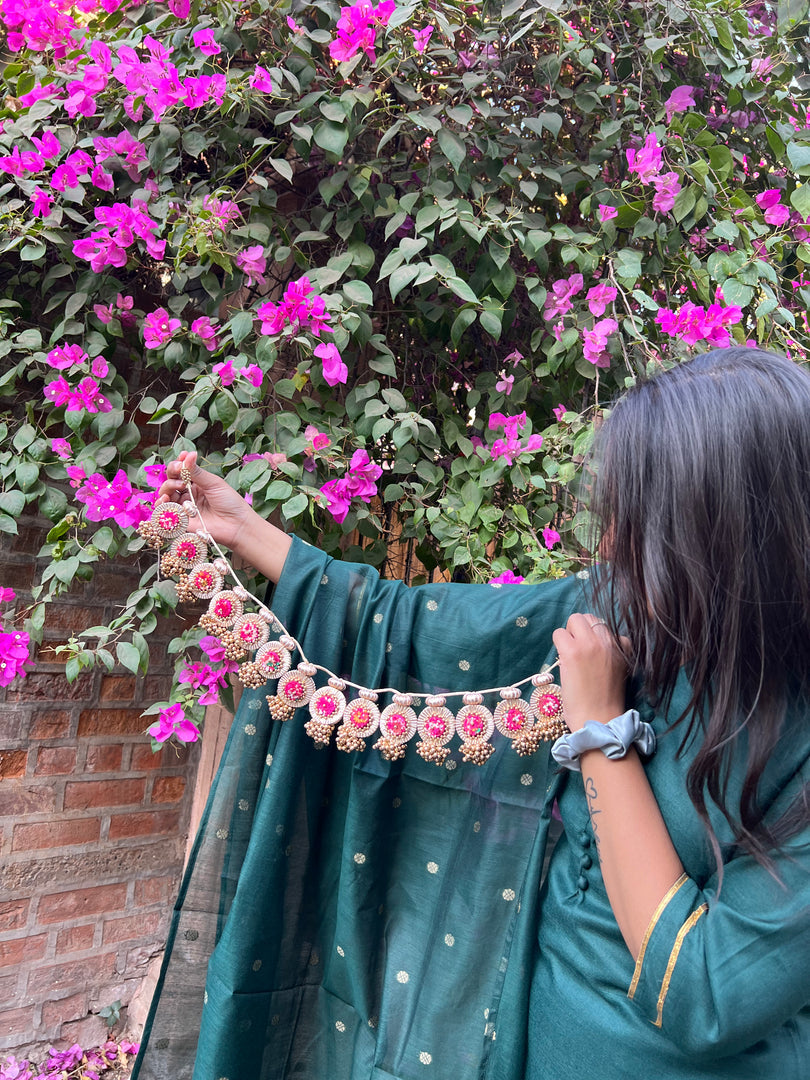 Classy Maasi Maroon Navratna Patola + OG Inflorescence Divine Pichwai Classic Lumba Toran (Flexible)