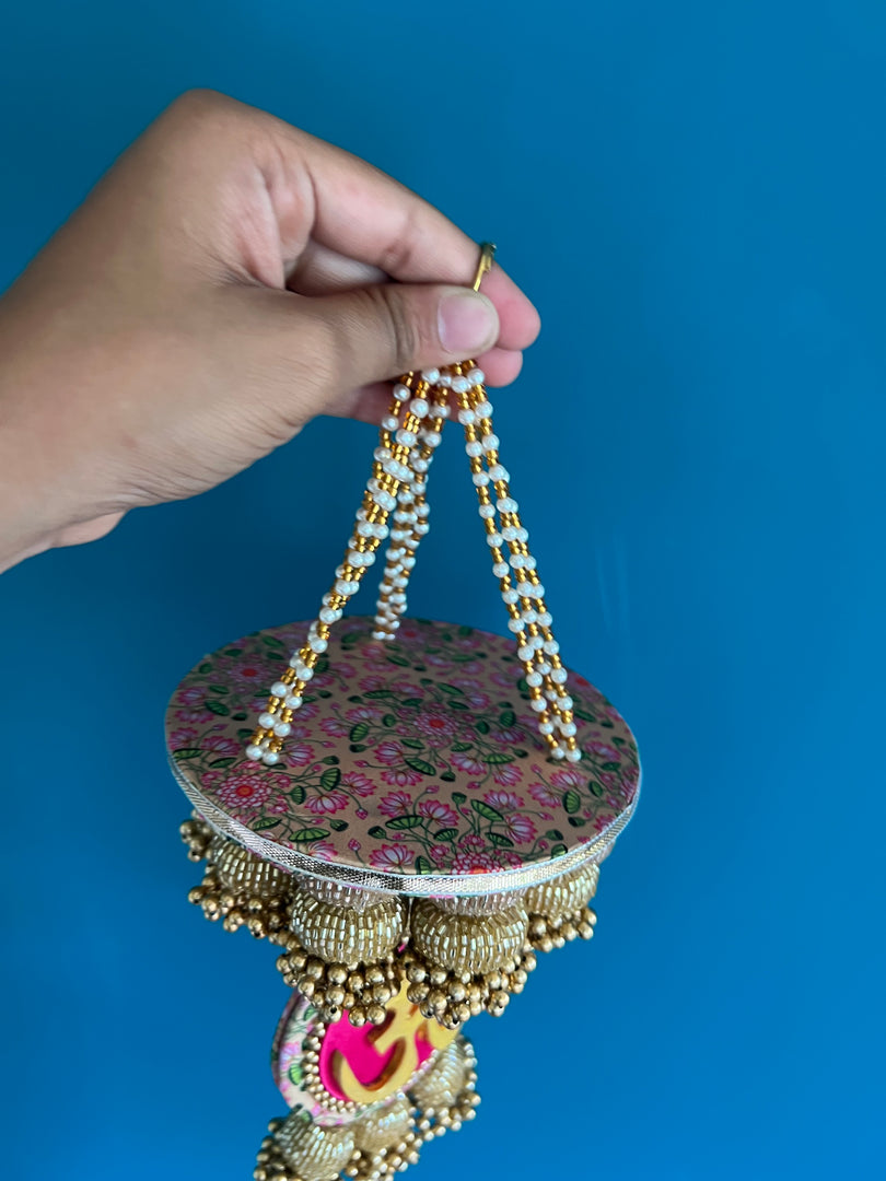 Pink Colloquial Divine Pichwai Om Pearl Hanging