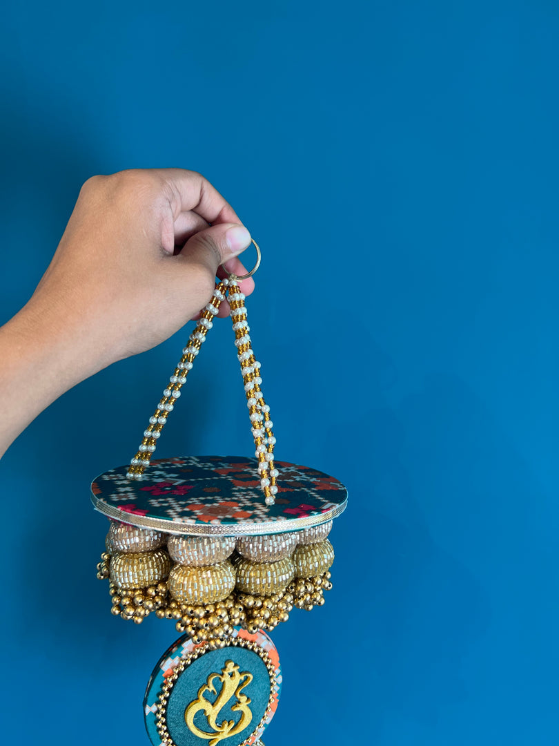 Golden Yellow Navratna Patola Ganesh Pearl Hanging