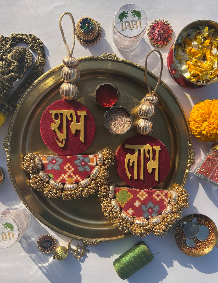 Arc Shubh Labh: Pastel Pistachio & Maroon Navratna Patola