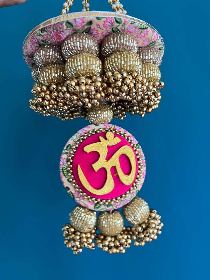 Pink Colloquial Divine Pichwai Om Pearl Hanging