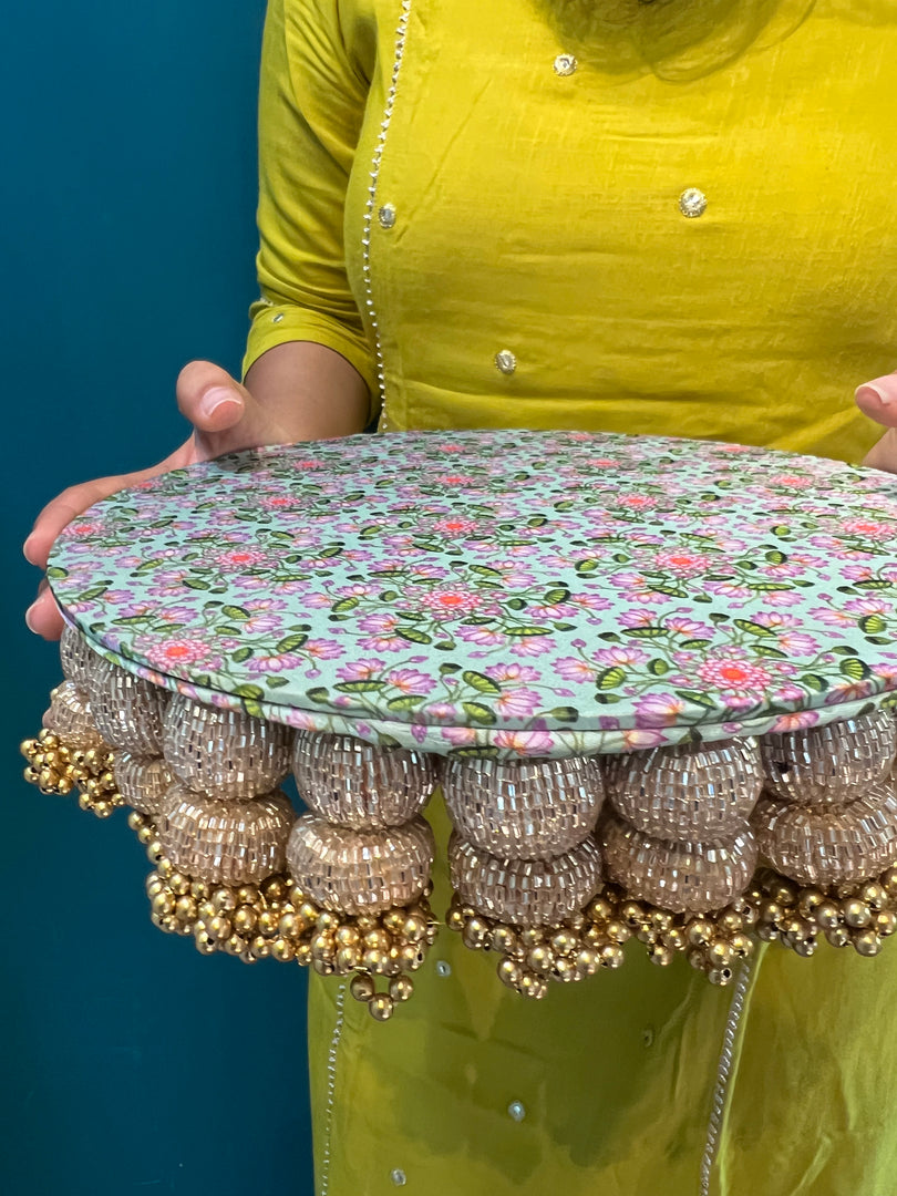 Golden Yellow Navratna Patola Dangler Platter (Medium)