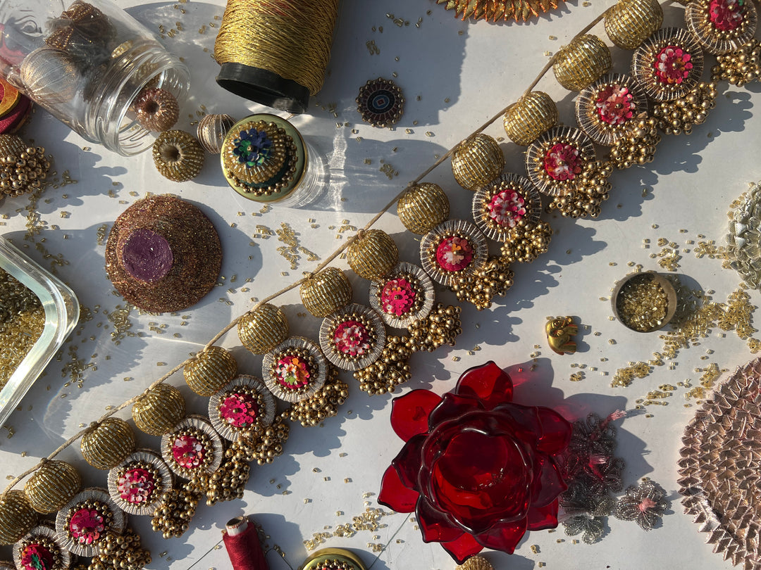 The Ready To Glam Vermillion + Yellow Congruous Divine Pichwai Glass Lumba Toran (Flexible)