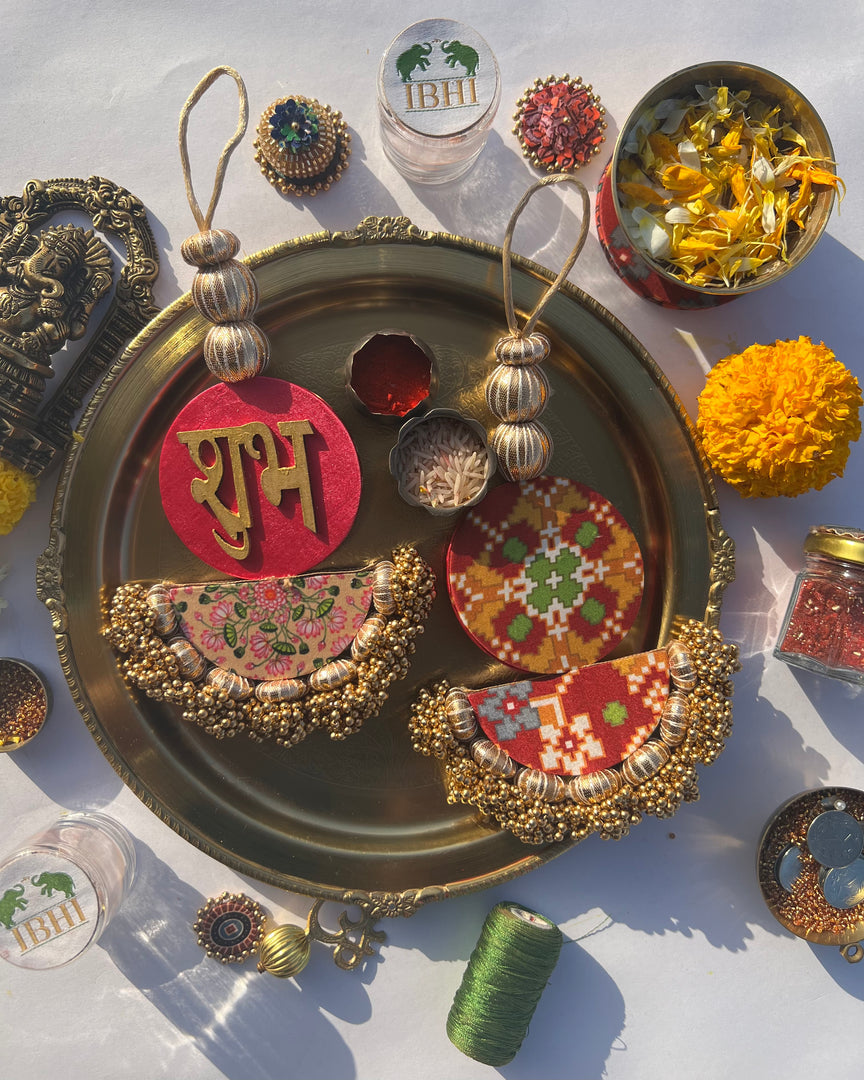 Arc Shubh Labh: Pastel Pistachio & Maroon Navratna Patola