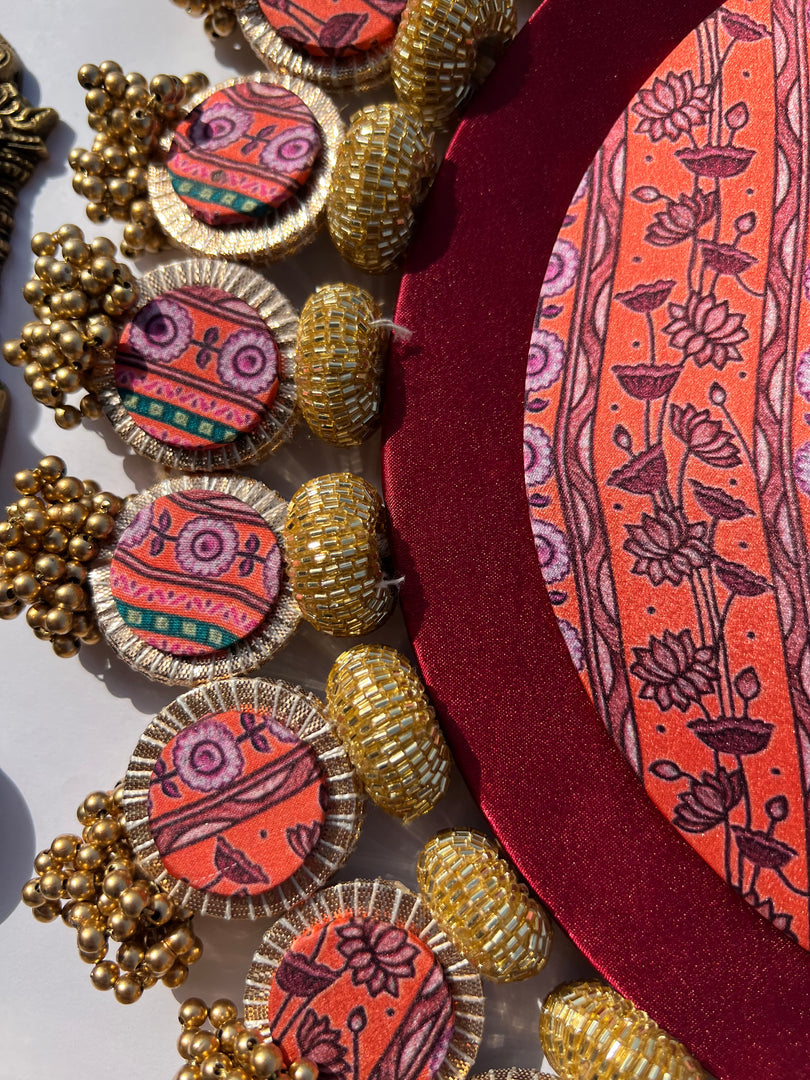 Ajrakh + Pastel Pistachio Inflorescence Divine Pichwai Glass Rhapsody Lumba Rangoli