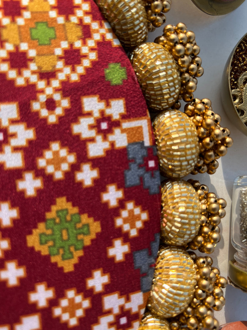 Manjari Rangoli: Solid Wine + Octagonal Ornamentation Intense Ajrakh