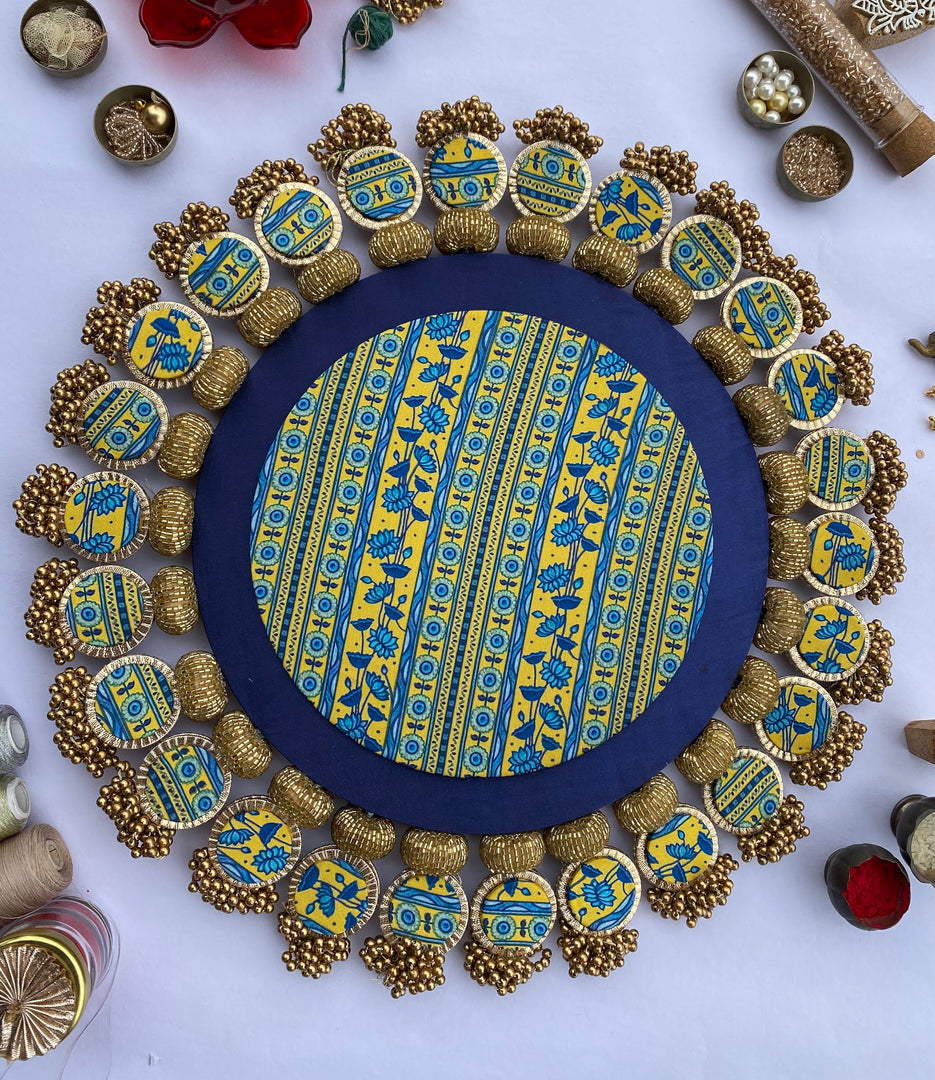 Ajrakh + Pastel Pistachio Inflorescence Divine Pichwai Glass Rhapsody Lumba Rangoli