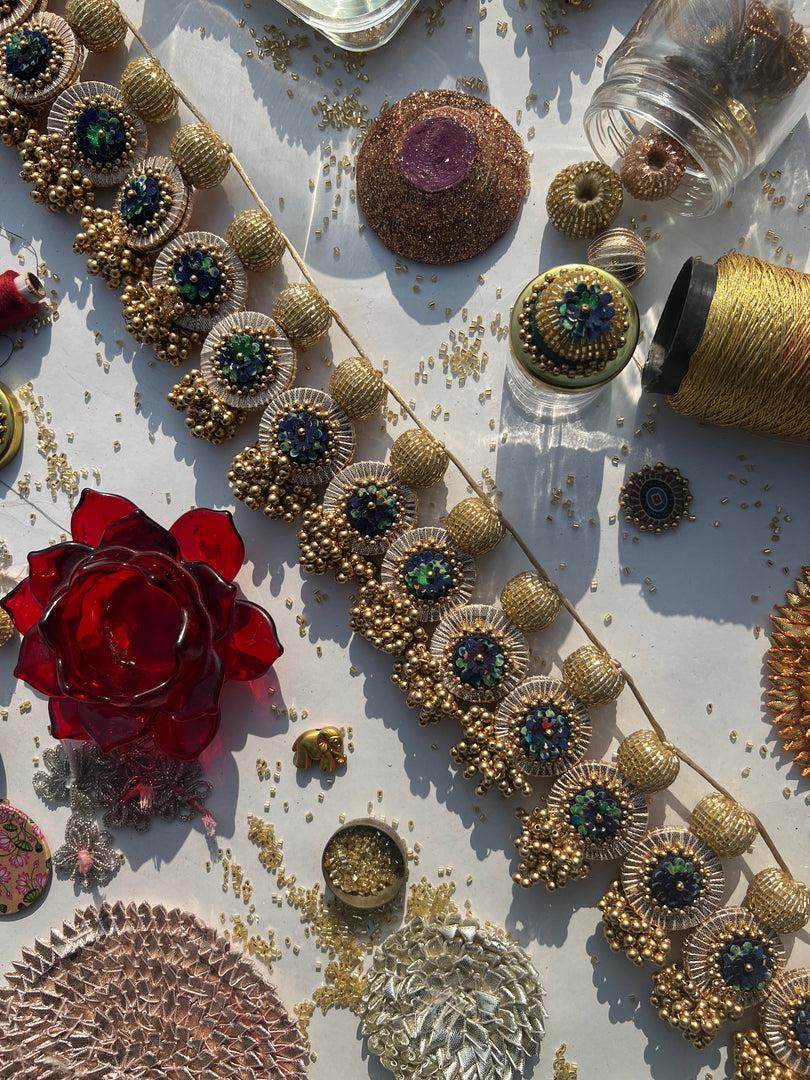 The Ready To Glam Vermillion + Yellow Congruous Divine Pichwai Glass Lumba Toran (Flexible)