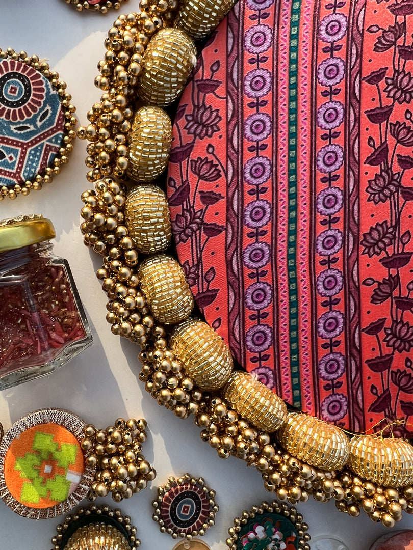 MINI RANGOLI: Inflorescence and Pink Colloquial Divine Pichwai Glass Beaded