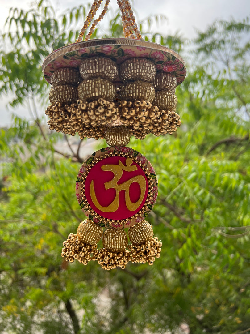 Pink Colloquial Divine Pichwai Om Pearl Hanging