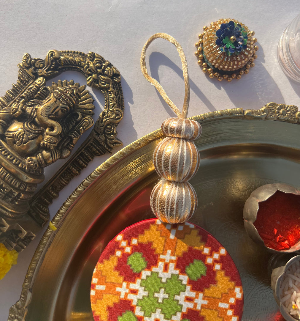 Arc Shubh Labh: Pastel Pistachio & Maroon Navratna Patola