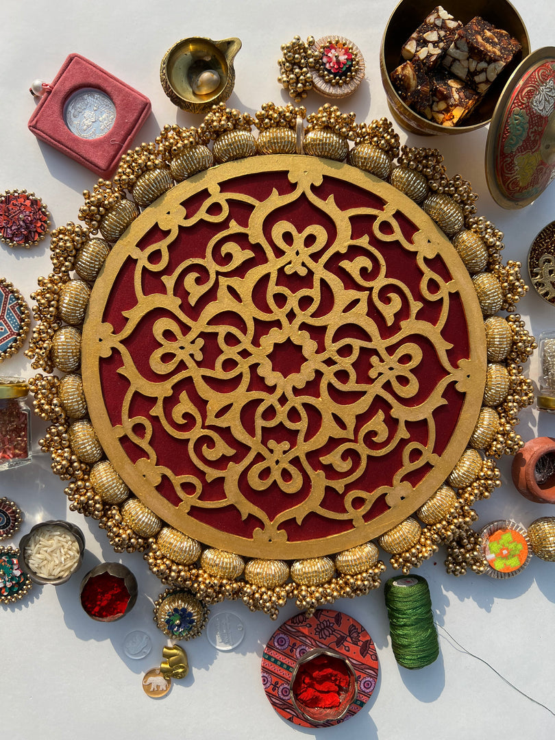 Manjari Rangoli: Solid Wine + Octagonal Ornamentation Intense Ajrakh
