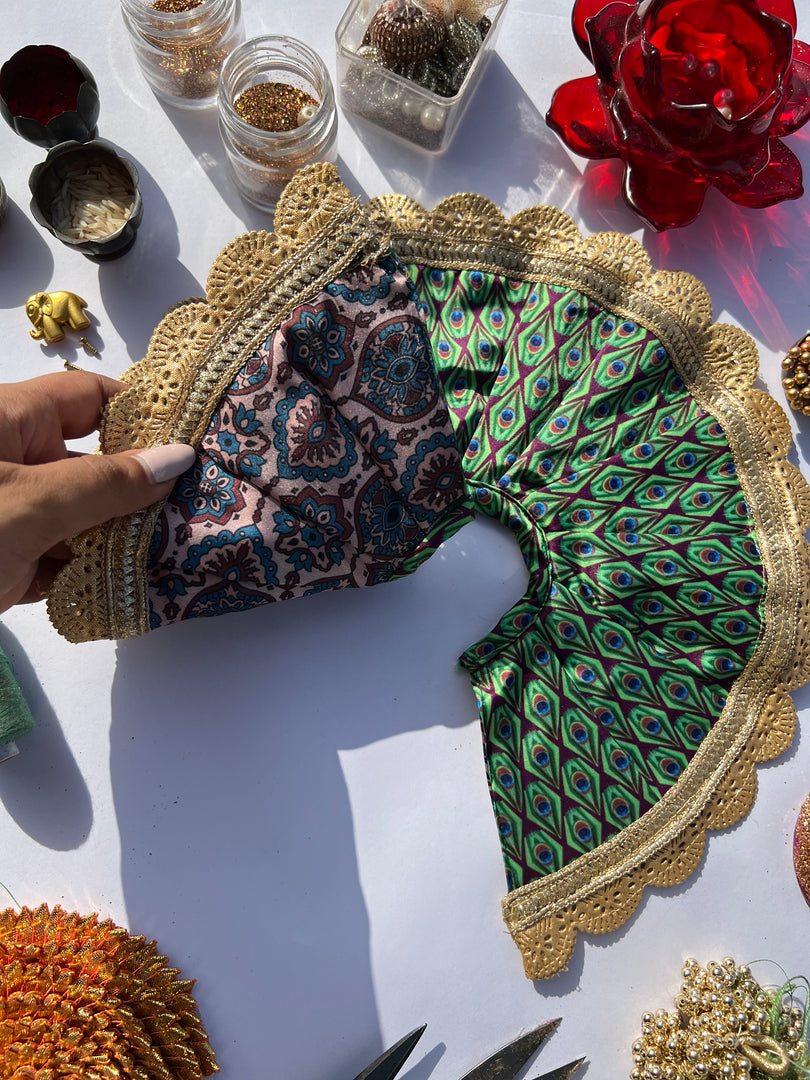 Two Way Pink Navratna Patola & Pastel Pistachio Inflorescence Divine Pichwai Scallop Poshak