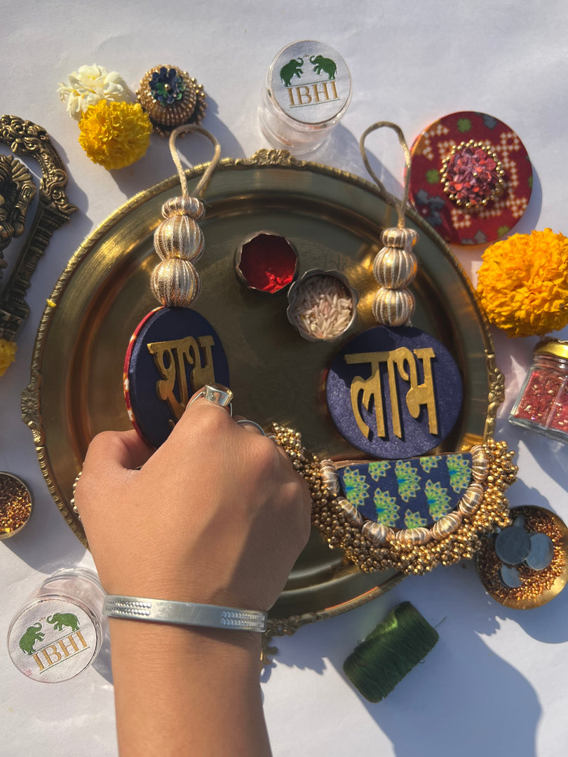 Arc Shubh Labh: Pastel Pistachio & Maroon Navratna Patola