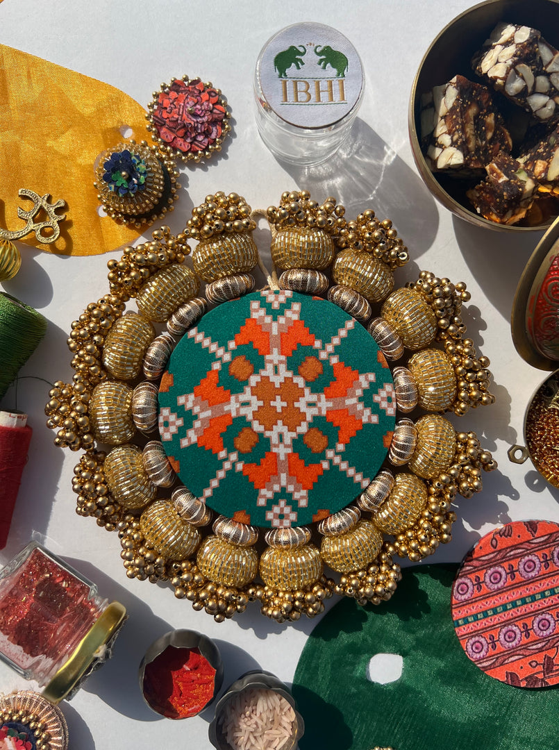 Chaandbali OM Pallet: OG Inflorescence Divine Pichwai + Maroon Navratna Patola