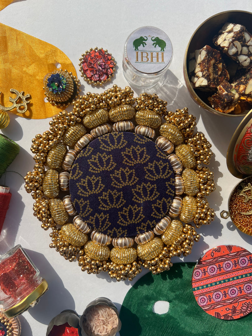 Chaandbali OM Pallet: OG Inflorescence Divine Pichwai + Maroon Navratna Patola