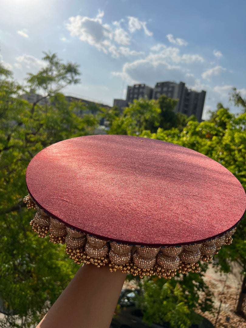 Vermillion Congruous Divine Pichwai + Solid Maroon Dangler Platter (Large)